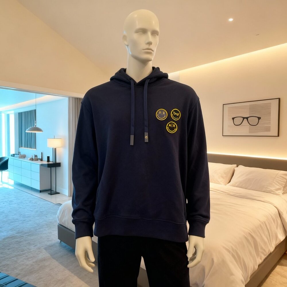 AX Armani Navi Hoodie with unique 3 badges